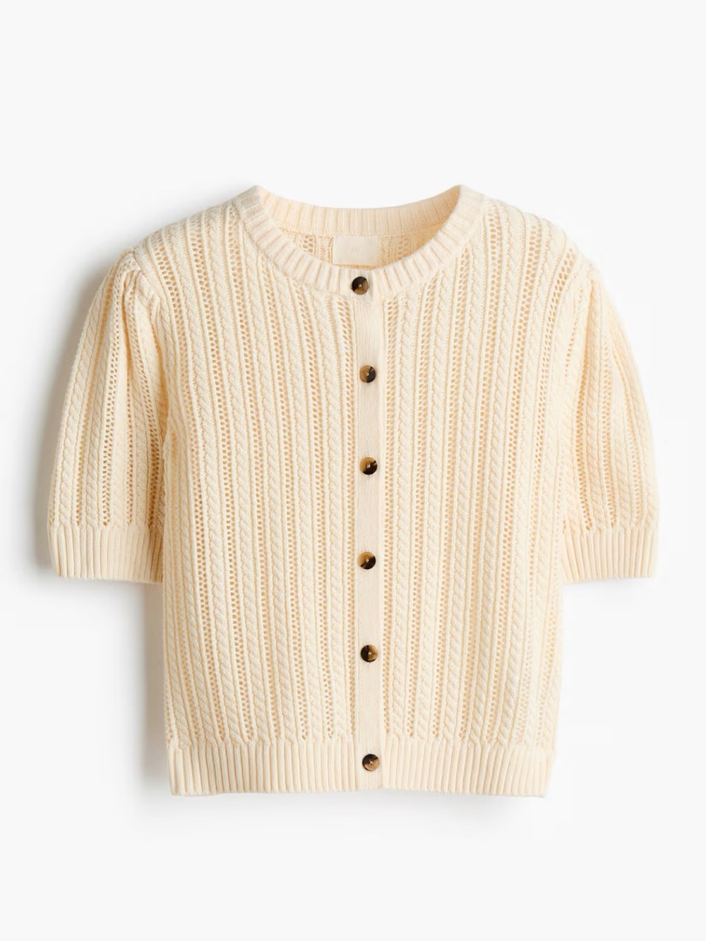 H&M NWT Cream ivory off white Knit Button short sleeve Cardigan Sweater